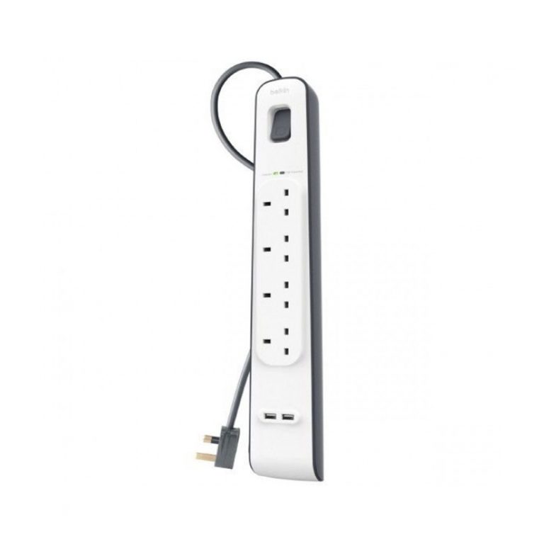 BELKIN 4 WAY SURGE PROTECTION STRIP – (2M) WITH 2×2.4 AMP USB CHARGING ...