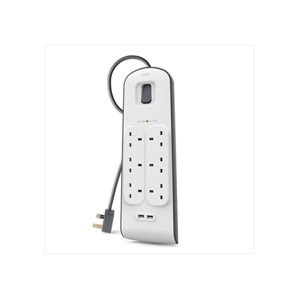 BELKIN 6 WAY SURGE PROTECTION STRIP – (2M) WITH 2×2.4 AMP USB CHARGING