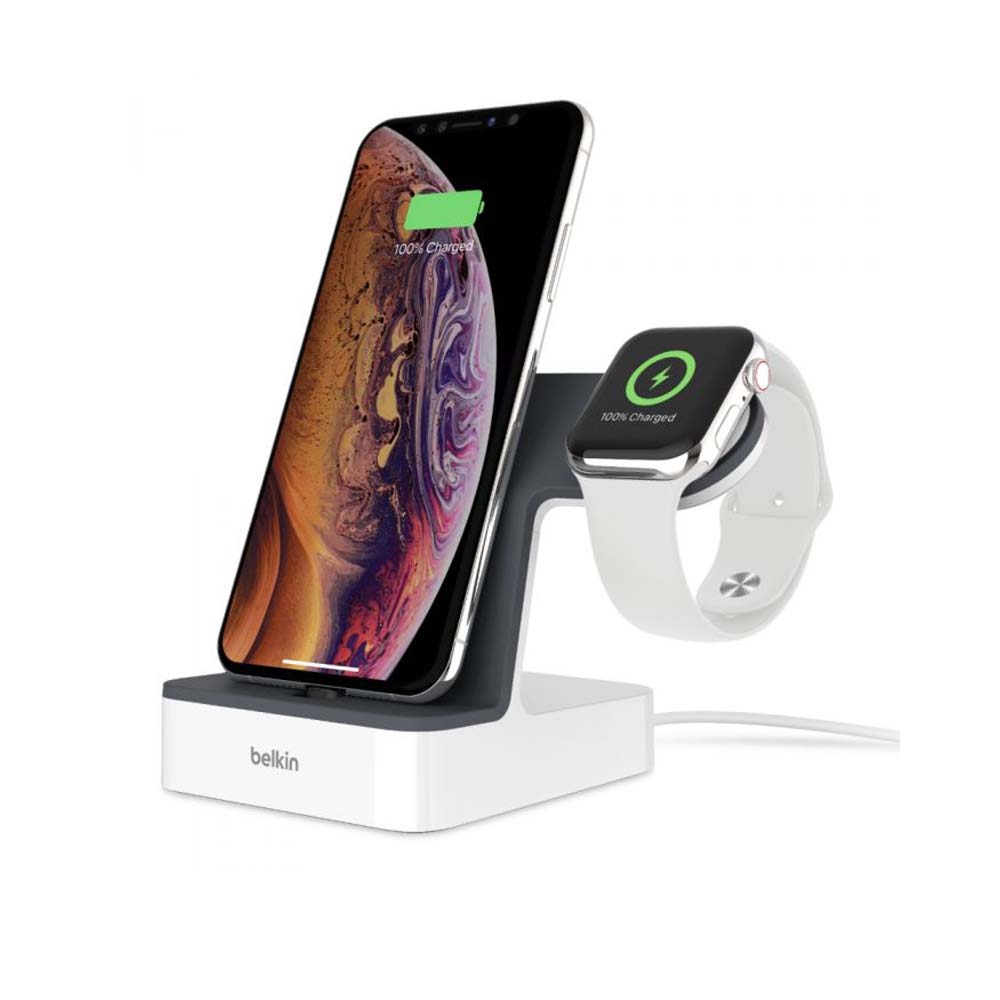 BELKIN – POWER HOUSE – CHARGE DOCK – FOR IPHONES AND APPLE WATCH (WHITE)