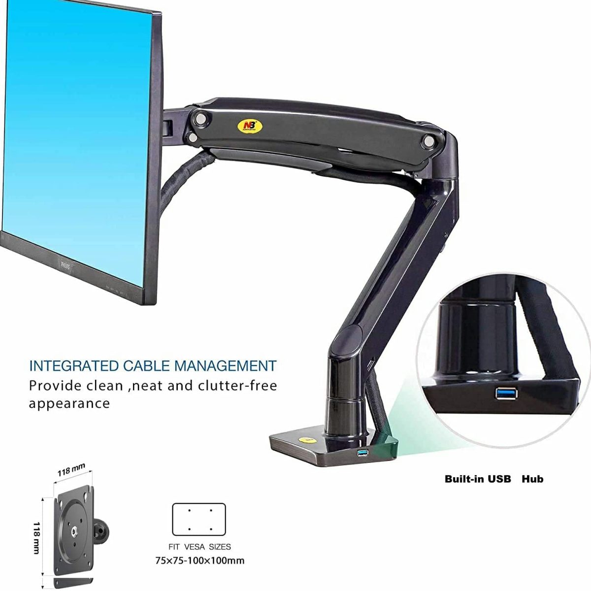 NB NORTH BAYOU MONITOR ARM DESK MOUNT ULTRA WIDE FULL MOTION SWIVEL ...