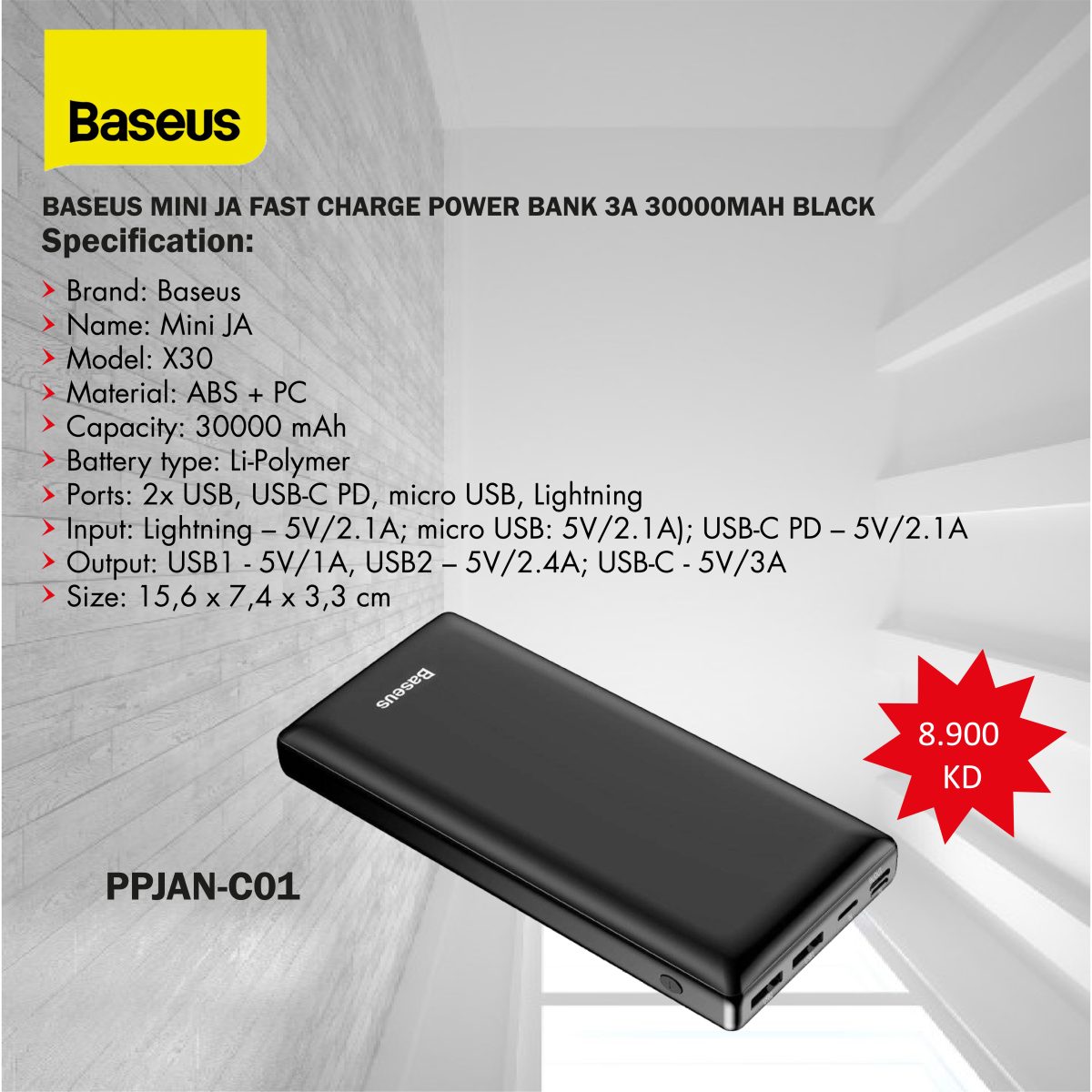 BASEUS MINI JA FAST CHARGE POWER BANK 3A 30000MAH BLACK – Anwarco Center