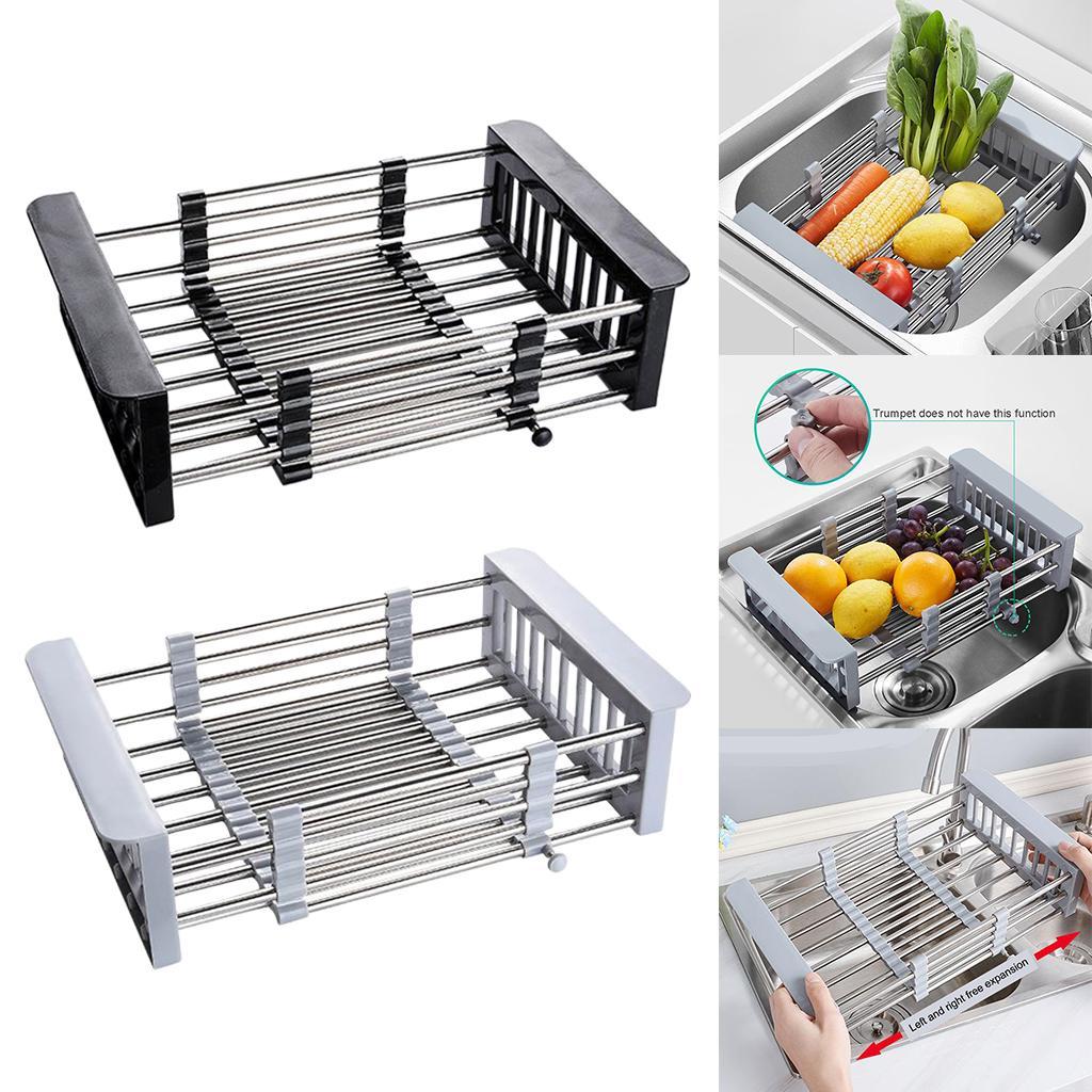 EXPANDABLE DISH DRYING RACK OVER THE SINK DISH RACK IN SINK OR ON DISH DRAINER RUSTPROOF STAINLESS STREEL FOR KITCHEN GRAY