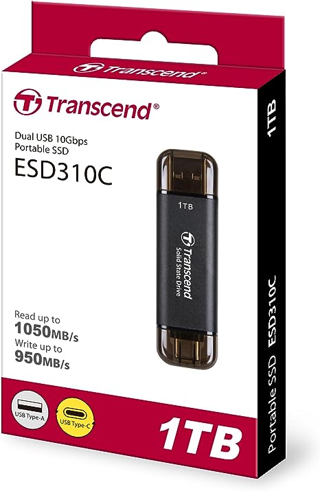 Transcend  1TB Portable SSD, ESD310C, USB 10Gbps with Type-C and Type-A